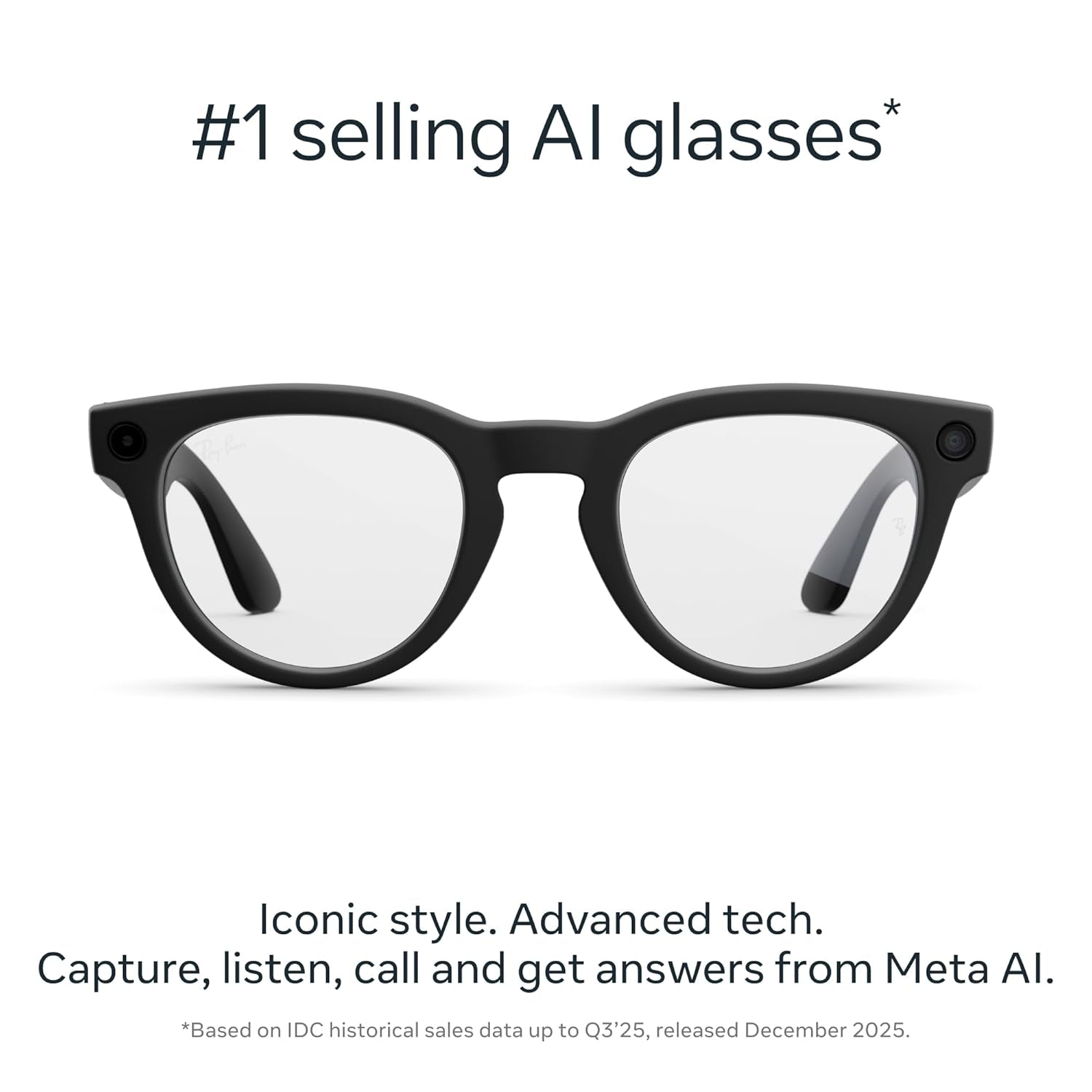 Ray-Ban Meta (Gen 2), Headliner, Matte Black | Smart AI Glasses for Men, Women — 2X Battery Life — 3K Ultra HD Resolution — 12 MP Ultra-Wide Camera, Audio, Video — Clear Lenses — Wearable Technology