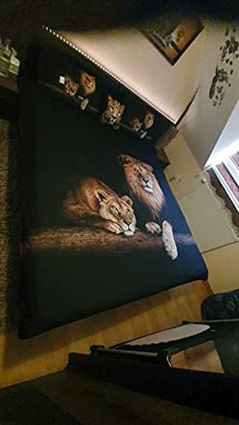 Lion Duvet/Quilt Cover Sets Black Linens Bed Pillow Shams King Queen Twin Full Size Boys Kids Animal Bed Set Home Textile (Queen, 004)