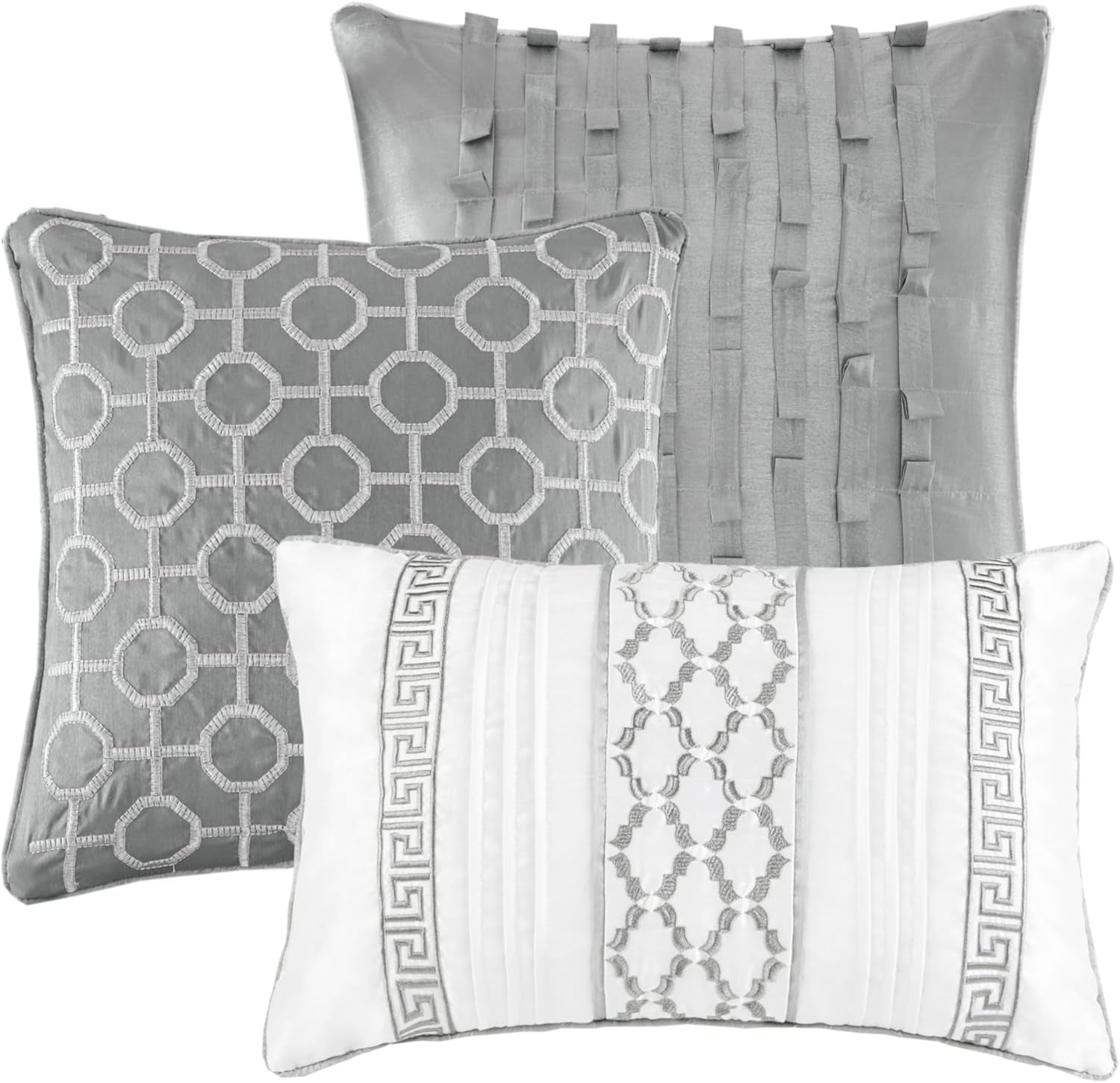Madison Park Luxury Comforter Set-Traditional Jacquard Design All Season down Alternative Bedding, Matching Bedskirt, Decorative Pillows, Queen(90"X90"), Bennett, Geometric Grey 7 Piece