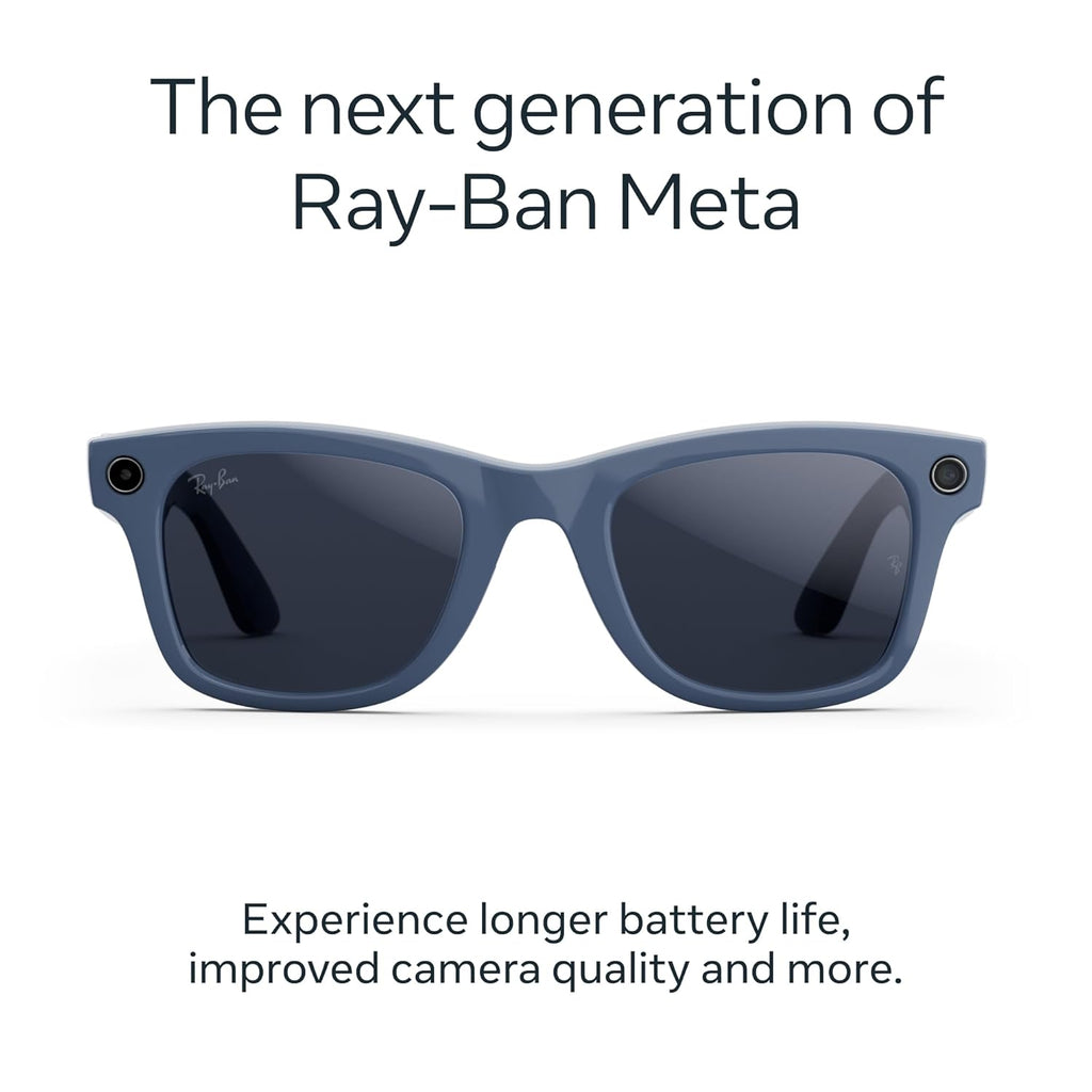 Ray-Ban Meta (Gen 2), Wayfarer, Shiny Cosmic Blue | Smart AI Glasses for Men, Women — 2X Battery Life — 3K Ultra HD Resolution — 12 MP Ultra-Wide Camera, Audio, Video — Transitions® Sapphire Lenses
