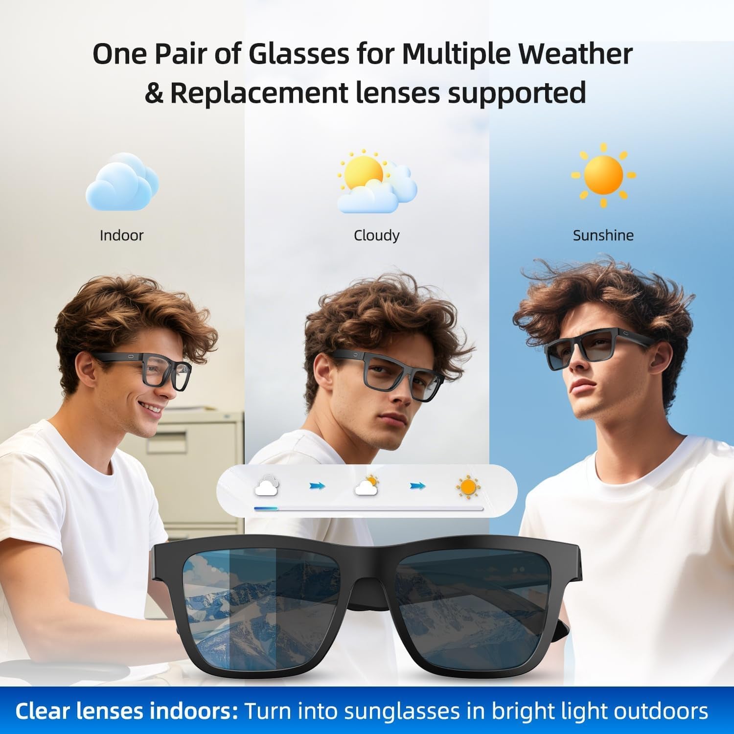 Smart Glasses for Men and Women, with Chat GPT, AI Bluetooth Translation Glasses with 164 Languages, & Blue Lens&Color Change Lens&Black Lens, UV 400 Protection for Daily Use, Travel