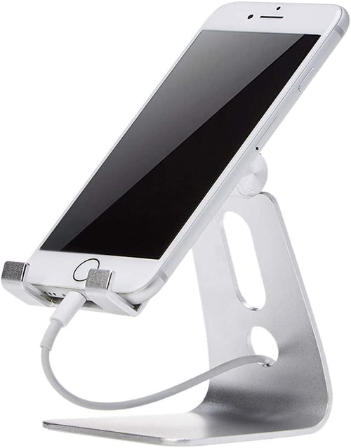 Adjustable Aluminum Phone Stand for Cell Phones, Iphone and Android, Desktop Phone Holder with Adjustable Angle, Hands-Free Viewing, 3.15 X 2.87 X 3.74 Inch, Silver