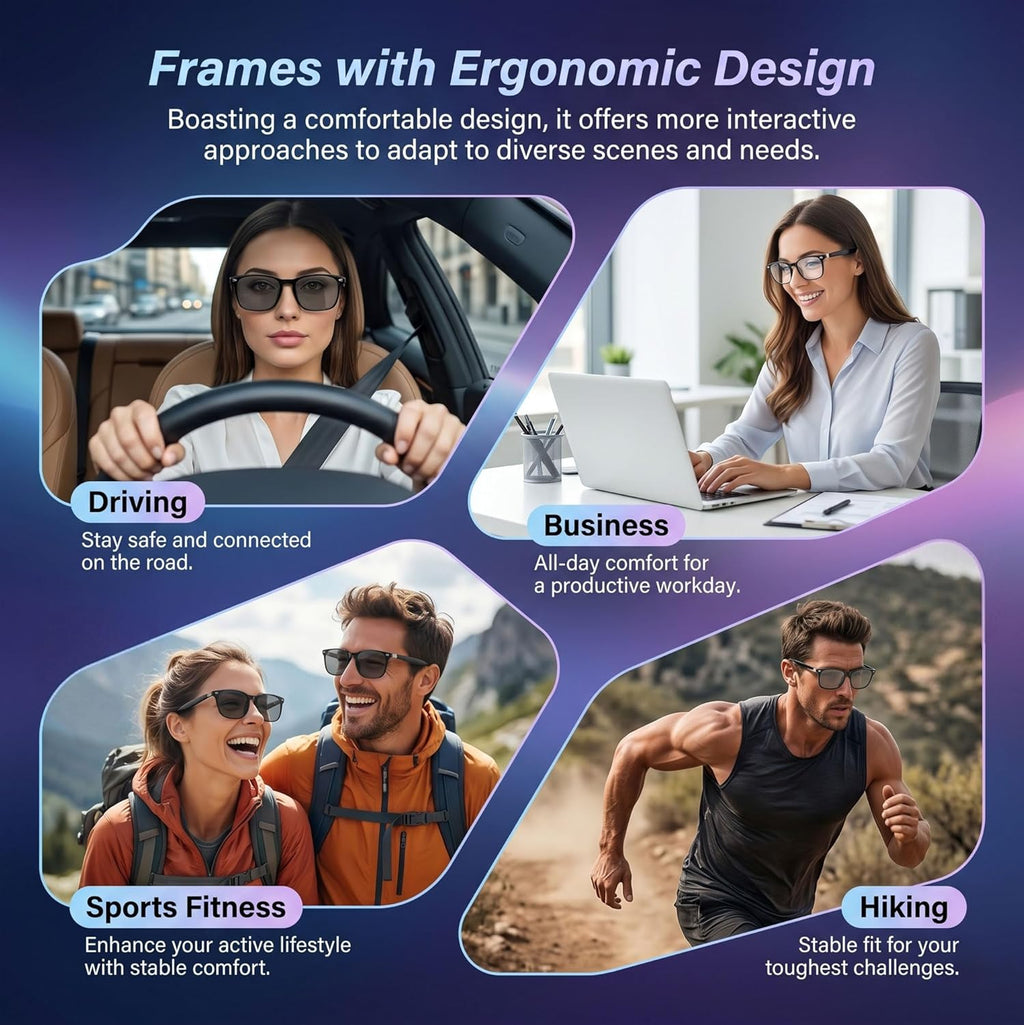 AI Smart Wireless Bluetooth Translation Glasses for Men/Women with Speakers/Bluetooth&140+ Languages Translation Sports/Travel/Drive/Busniess (C3+Ai+Color Change Lenses+Black)