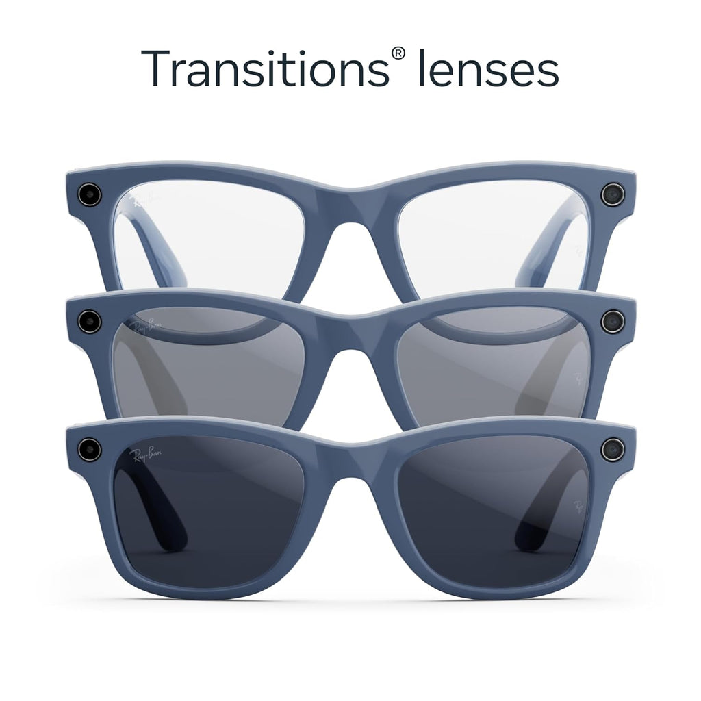 Ray-Ban Meta (Gen 2), Wayfarer, Shiny Cosmic Blue | Smart AI Glasses for Men, Women — 2X Battery Life — 3K Ultra HD Resolution — 12 MP Ultra-Wide Camera, Audio, Video — Transitions® Sapphire Lenses