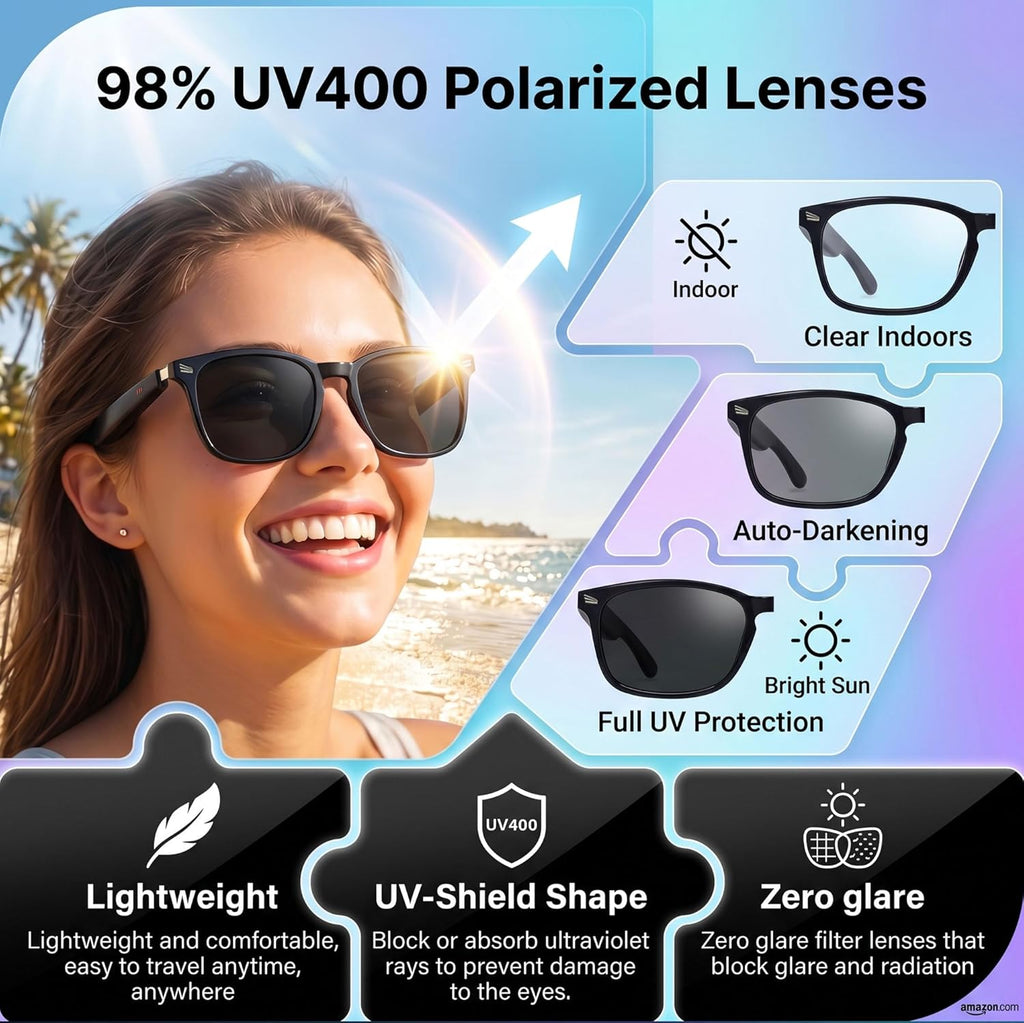 AI Smart Wireless Bluetooth Translation Glasses for Men/Women with Speakers/Bluetooth&140+ Languages Translation Sports/Travel/Drive/Busniess (C3+Ai+Color Change Lenses+Black)