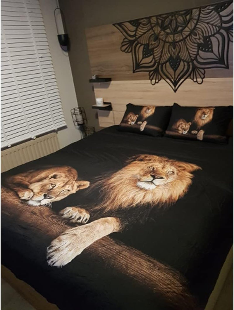 Lion Duvet/Quilt Cover Sets Black Linens Bed Pillow Shams King Queen Twin Full Size Boys Kids Animal Bed Set Home Textile (Queen, 004)
