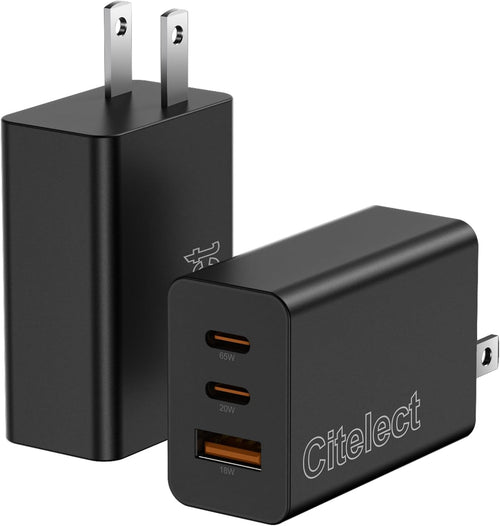 2Pack 65W USB C Charger Block, 3Port Fast Charging Adapter, Type C Fast Charging Blocks Cube PD USBC Wall Plug+Qc3.0 USB a Charger Brick for Macbook Pro/Air,Ipad,Iphone 17/16,Samsungs26/S25&More-Black